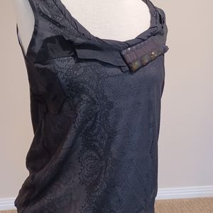 Cabi scooped neck cami w/faux jewels.  Sheer outer, graphic lined. Black.  SM